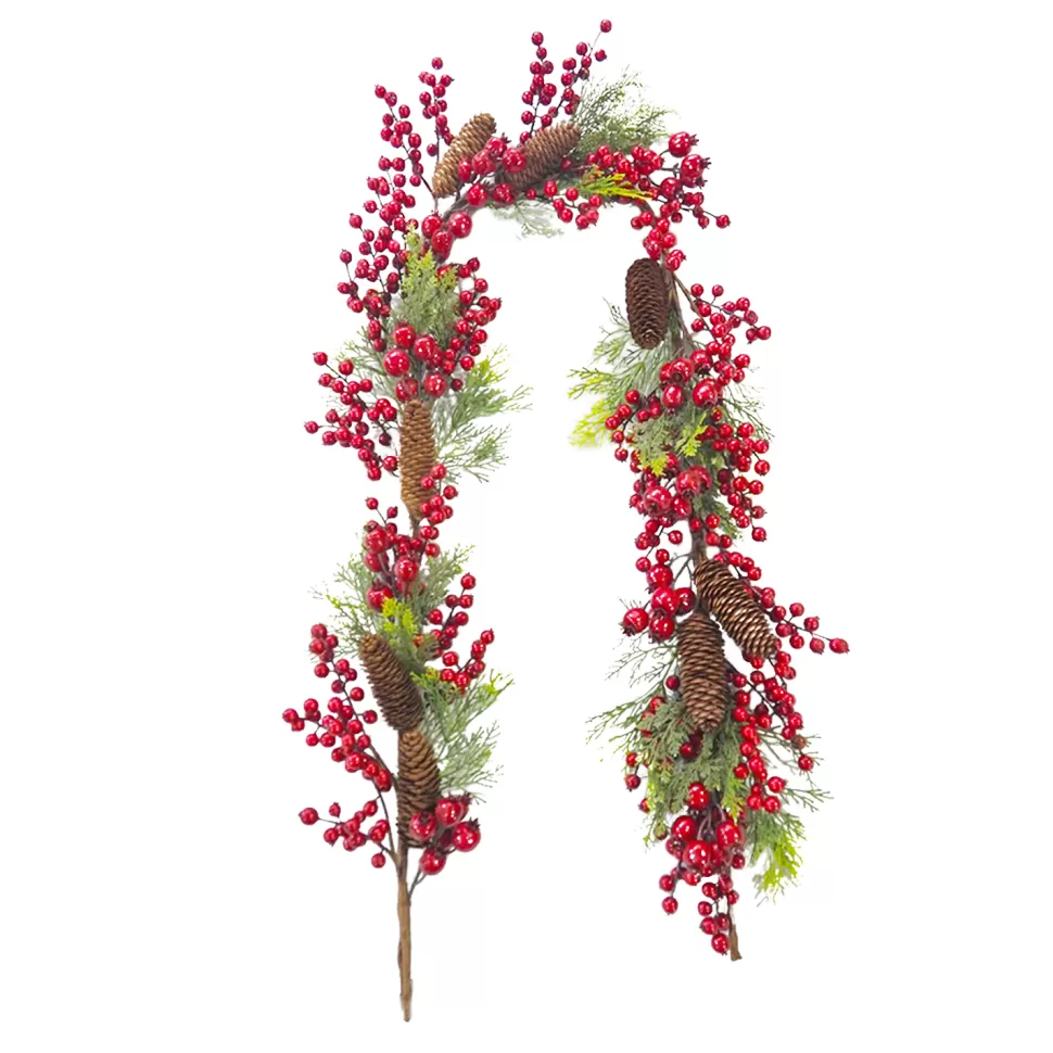 Christmas Forever GARLAND GRN 72″ RED CLUSTER BERRY W/PINE & CONES
