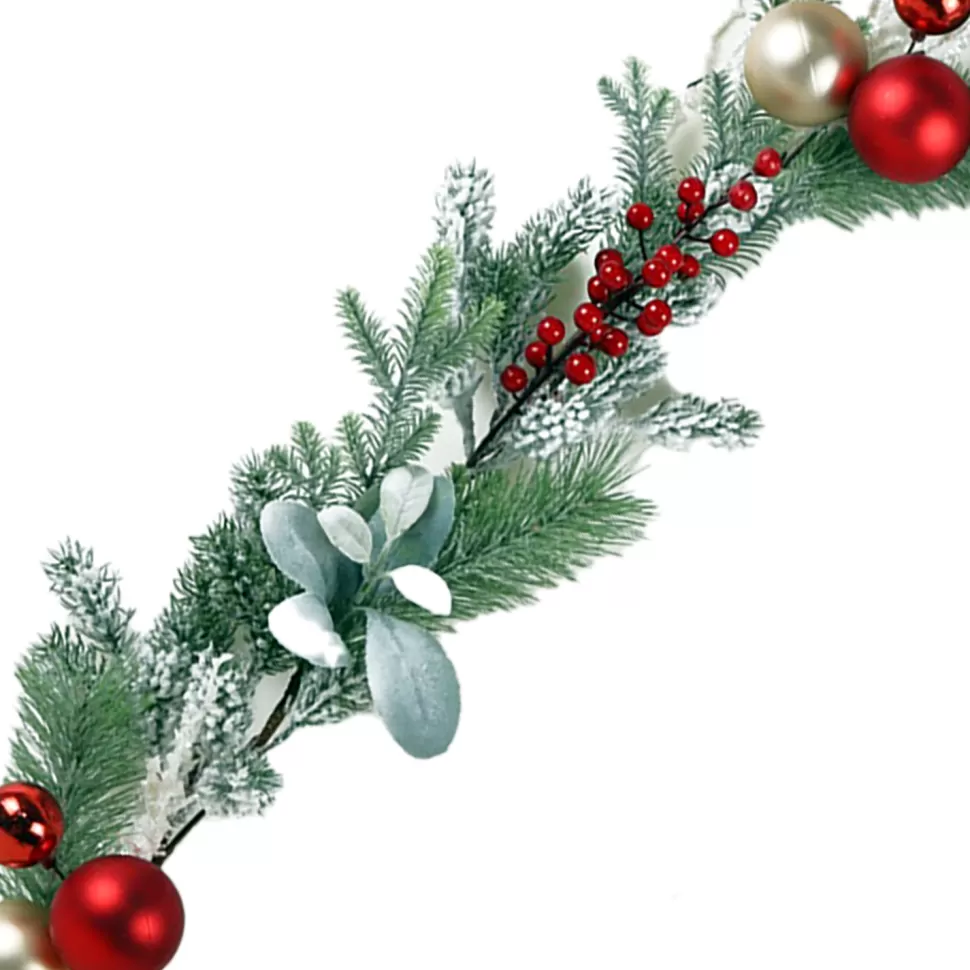 Christmas Forever GARLAND MIXED PINES W/ BERRIES & BALLS 5′ RED/GREEN/GOLD