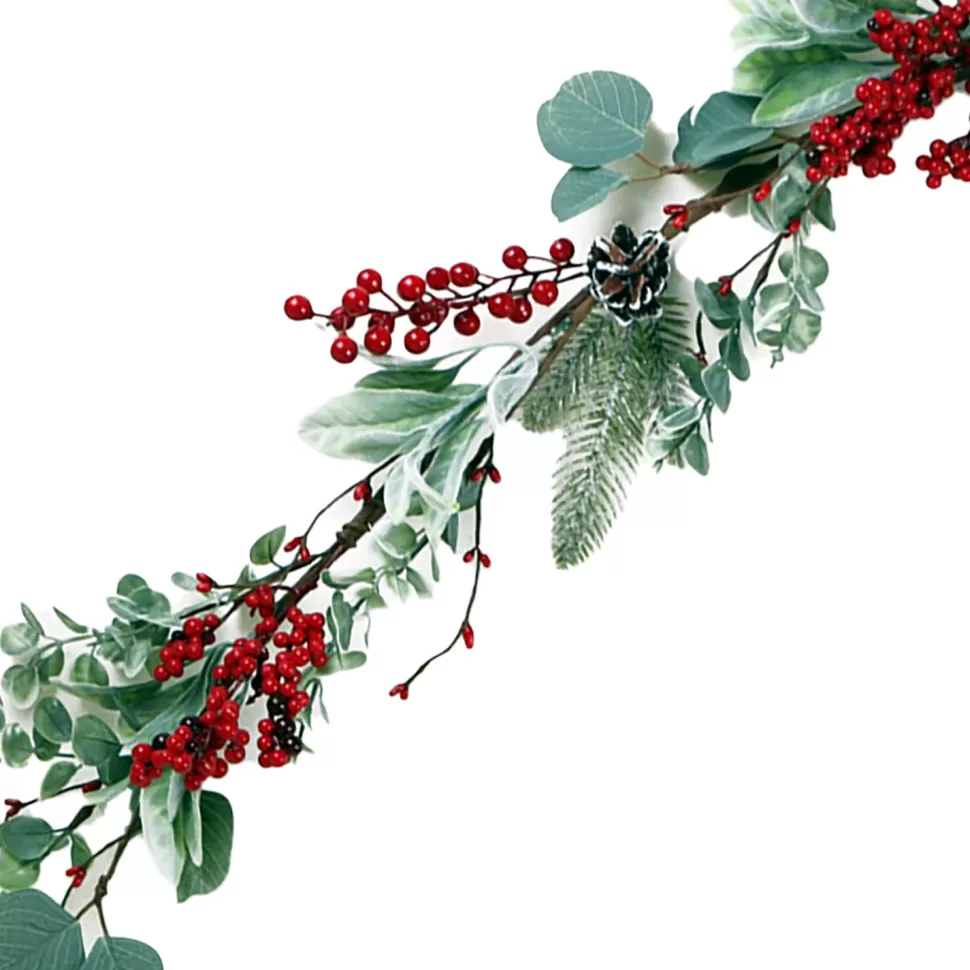 Christmas Forever GARLAND PINECONES, EUCALYPTUS & BERRIES 5′ GREEN/RED