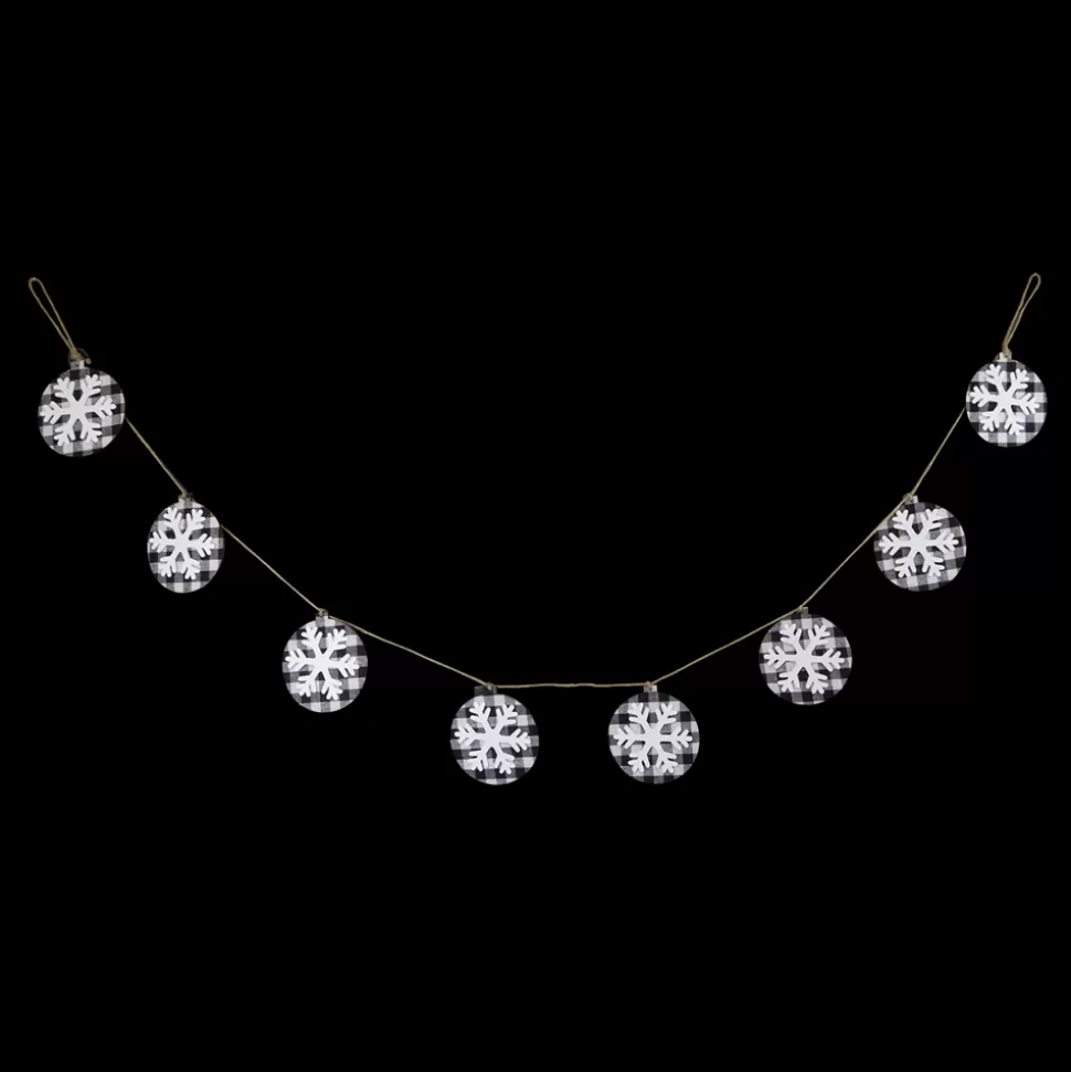 Christmas Forever GARLAND SNOWFLAKE DISCS 57″ BLACK/WHITE PLAID & WHITE SNOWFLAKE