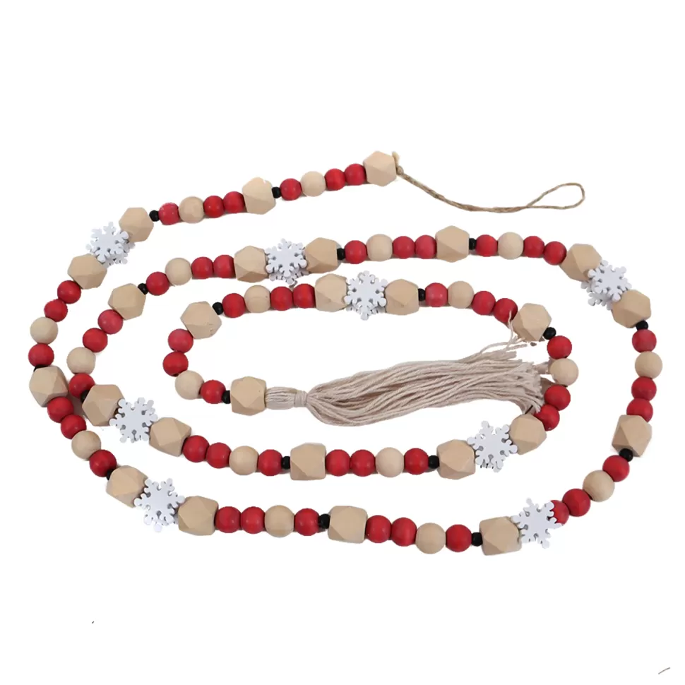 Christmas Forever GARLAND WOODEN GEOMETRIC BEADS 59″ ASST. WHITE, NAT., RED