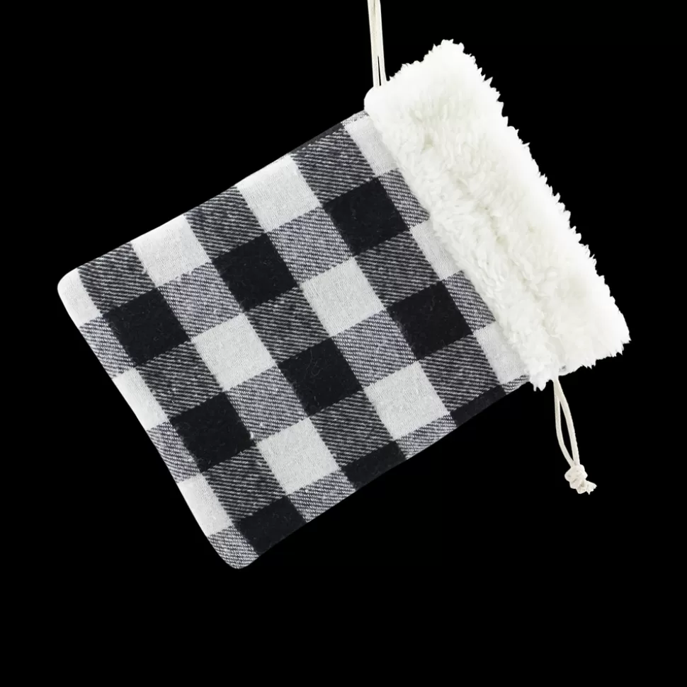 Christmas Forever GIFT SACK BLACK/ WHITE PLAID 6″ X 8″ SHERPA CUFF