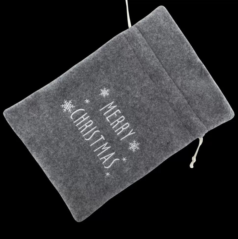 Christmas Forever GIFT SACK GRAY FELT 8″ X 10″ W/MERRY CHRISTMAS EMBROIDERY