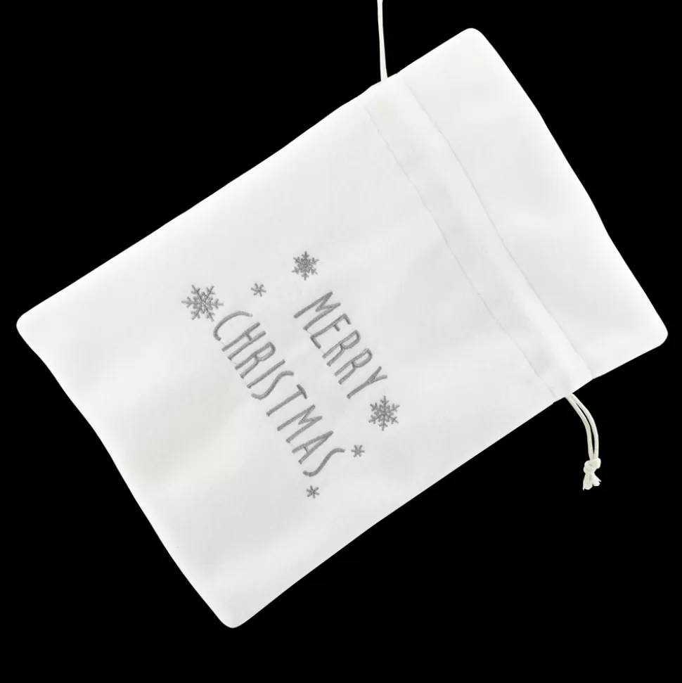 Christmas Forever GIFT SACK WHITE FELT 8″ X 10″ W/MERRY CHRISTMAS EMBROIDERY