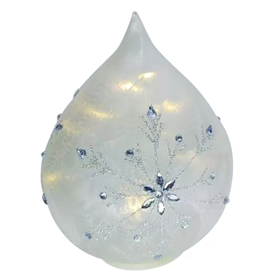Christmas Forever GLASS DROP-SHAPED TABLE DECOR 6″ FROSTED W/ SNOWFLAKE