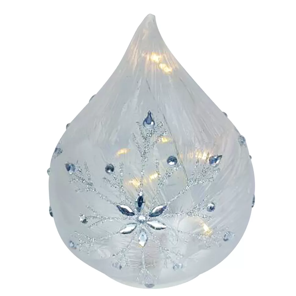 Christmas Forever GLASS DROP-SHAPED TABLE DECOR 8″ FROSTED W/ SNOWFLAKE