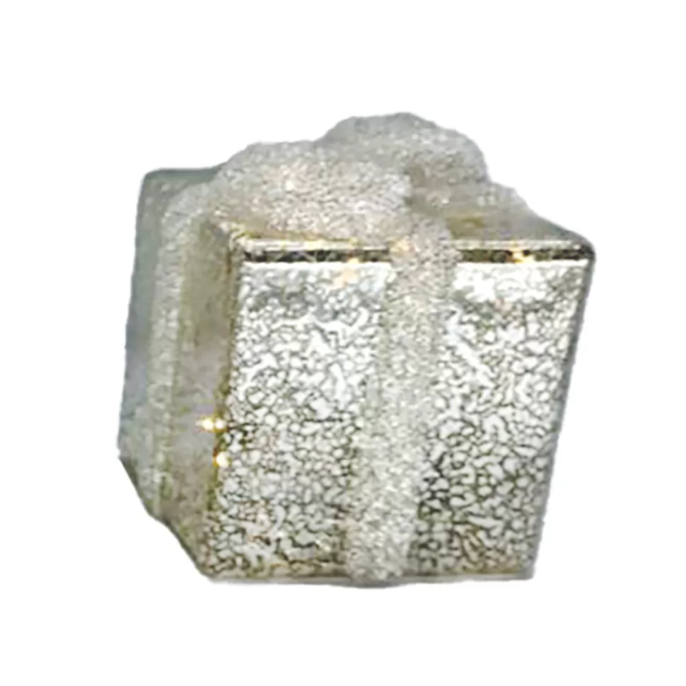 Christmas Forever GLASS GIFT BOX TABLE DECOR 4 GOLD MERCURY FINISH W/ BOW