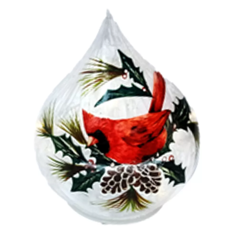 Christmas Forever GLASS TABLE DECOR 4.5″ DROP SHAPE CARDINAL W/ WARM WHITE STRING LIGHTS