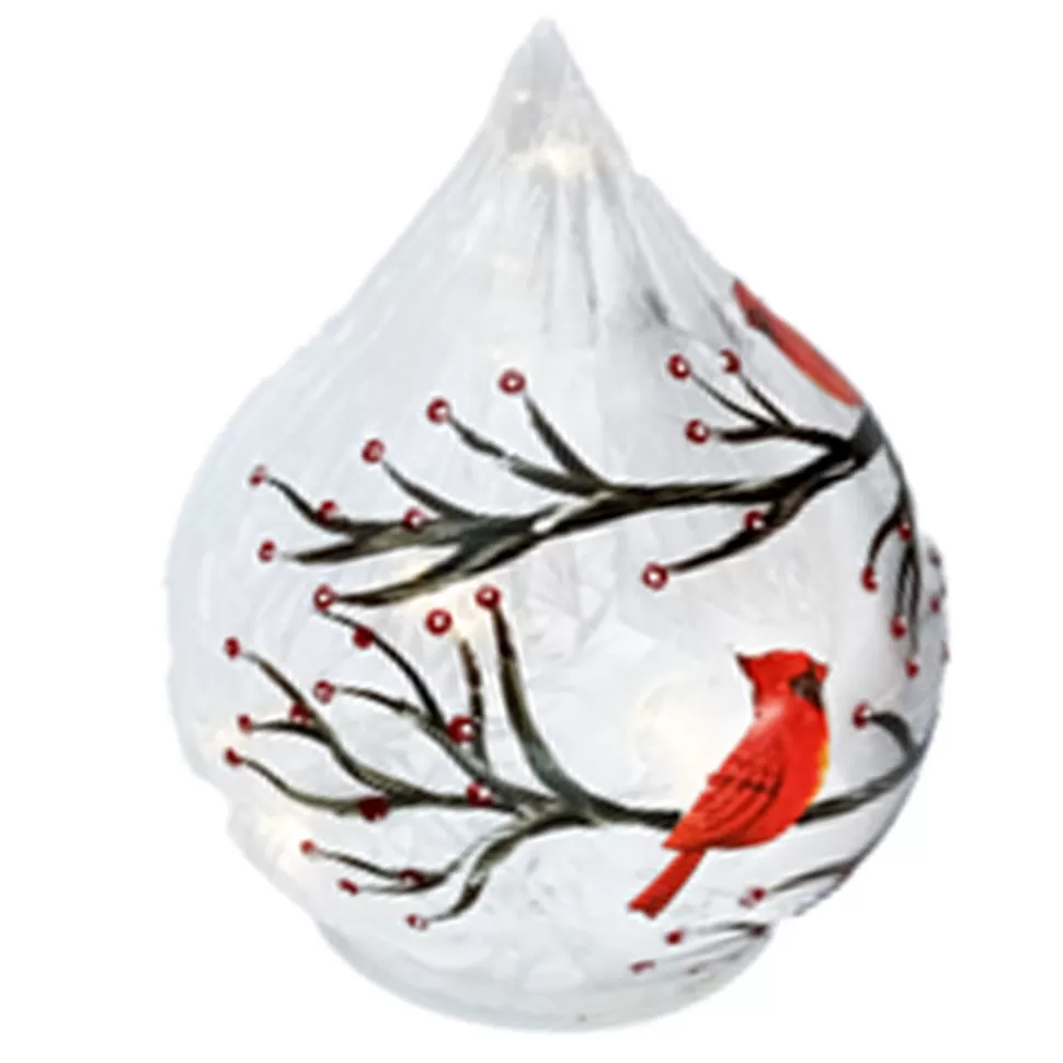 Christmas Forever GLASS TABLE DECOR 4.5″ DROP SHAPE CARDINAL W/ WARM WHITE STRING LIGHTS