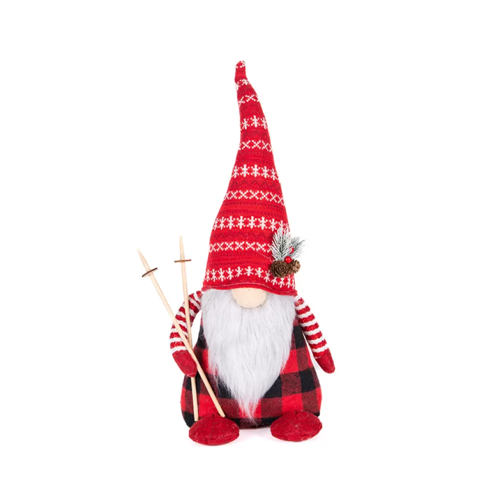 Christmas Forever GNOME PLUSH STANDING 19.5″ RED/ BLACK PLAID WITH SKI POLE