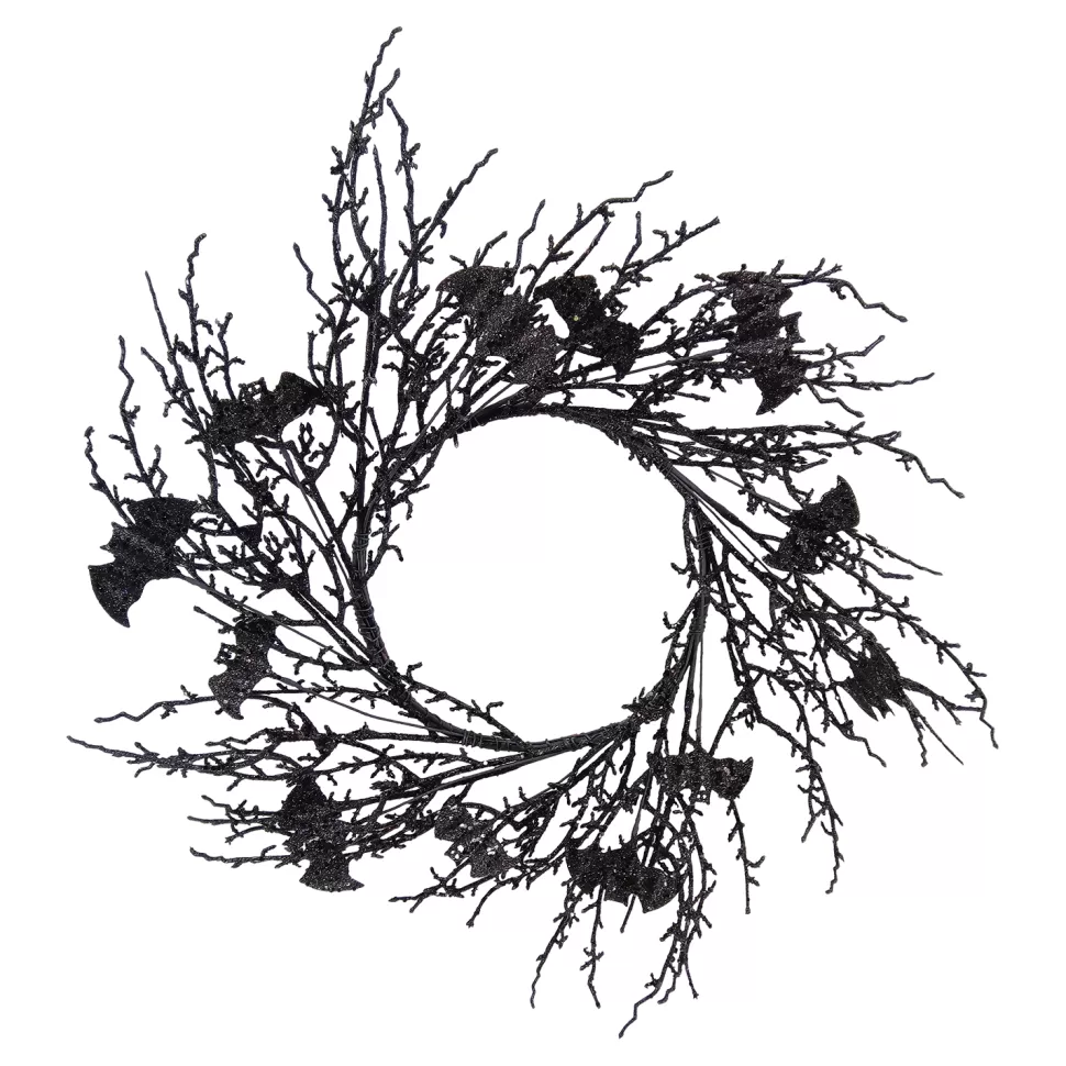 Christmas Forever HALLOWEEN WREATH TWIGS W/ SPIDERS 23″ BLACK GLITTER