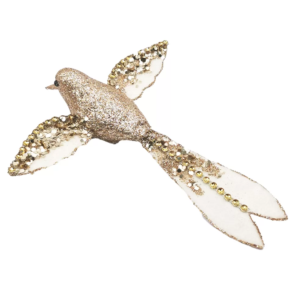 Christmas Forever HUMMING BIRD 8.5″ GOLD/IVORY W/ SEQUINS & GLITTER