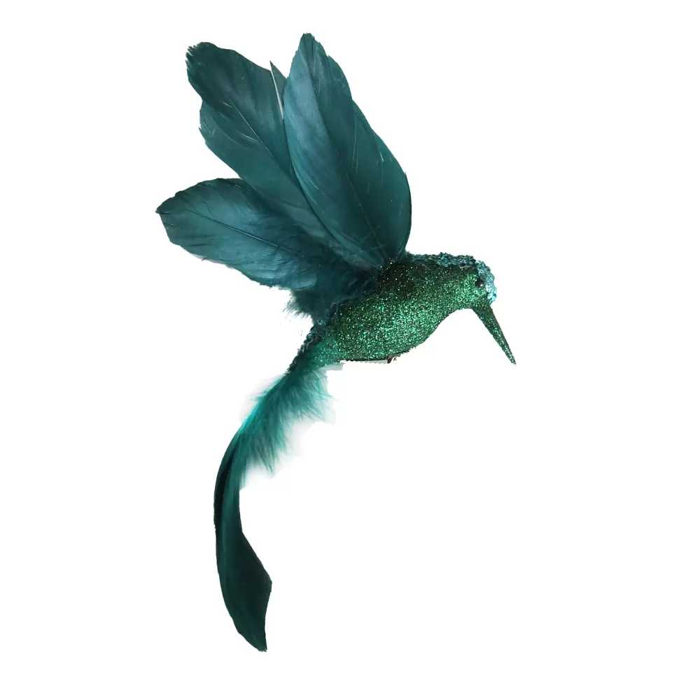 Christmas Forever HUMMING BIRD GREEN- PEACOCK8″ W/ GLITTER & CLIP