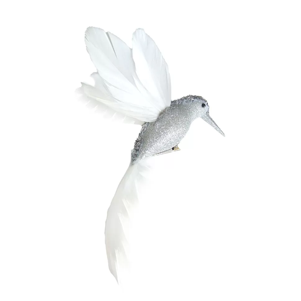 Christmas Forever HUMMING BIRD WHITE 8″ W/ GLITTER & CLIP