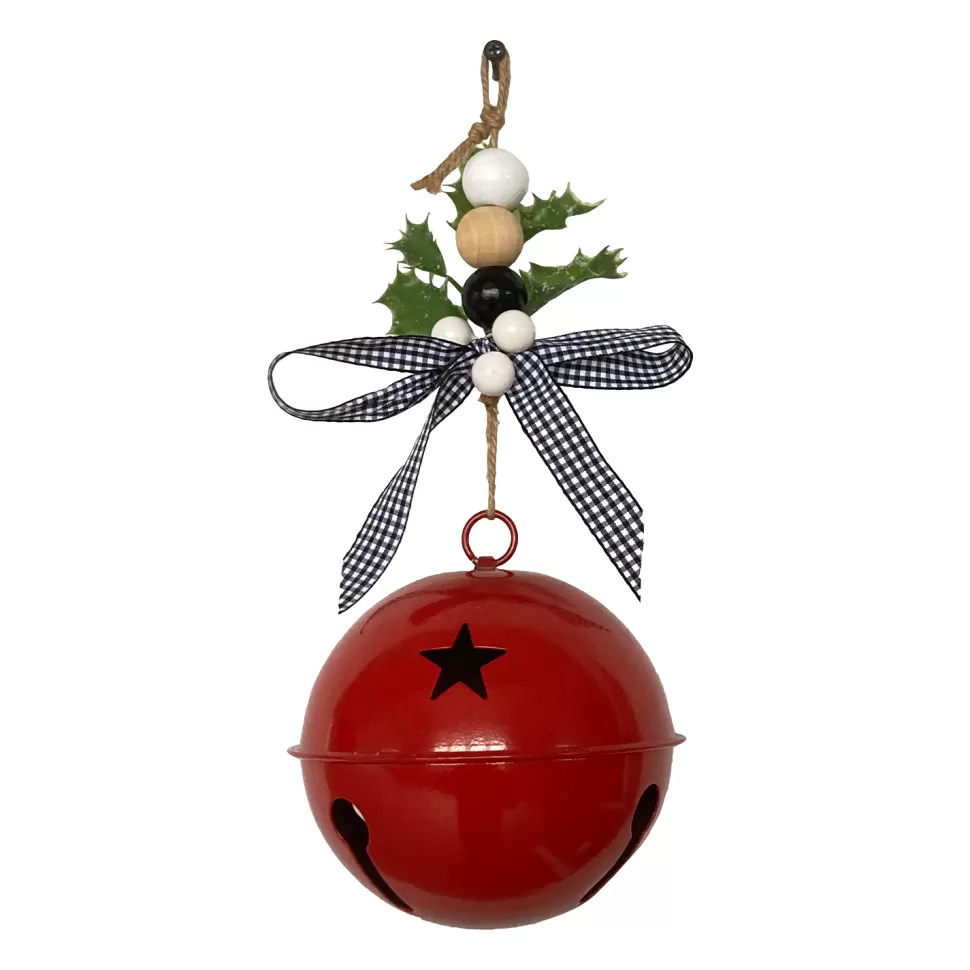 Christmas Forever JINGLE BELL RED SHINY 5.5″ W/ RIBBON & HOLLY BERRY HANGER