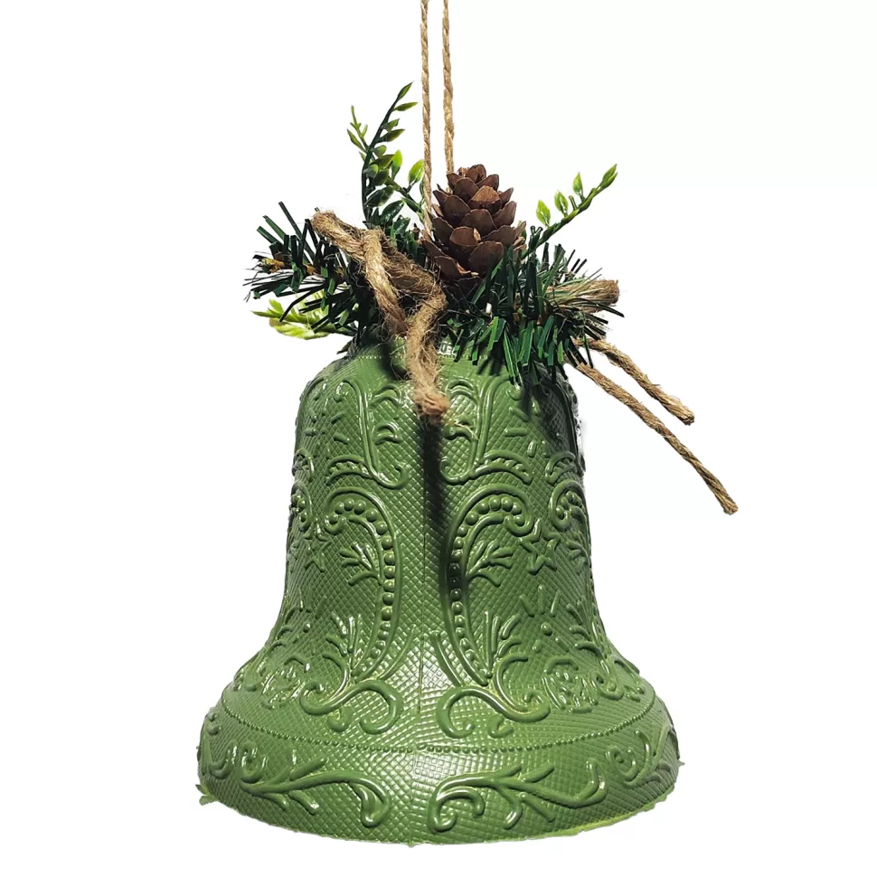 Christmas Forever LIBERTY BELL EMBOSSED PVC GREEN ANTIQUE 4.5″ W/ PINE & CONE
