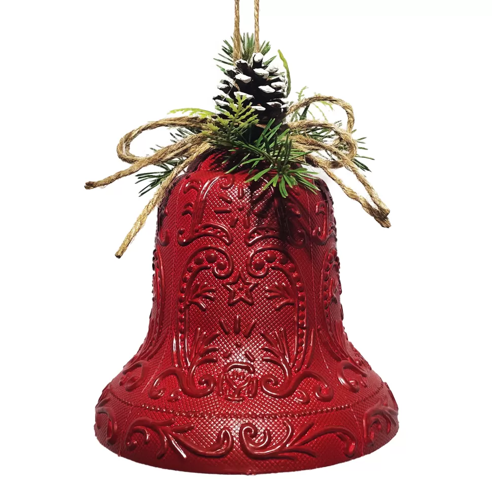 Christmas Forever LIBERTY BELL EMBOSSED PVC RED ANTIQUE 6″ W/ PINE & CONE