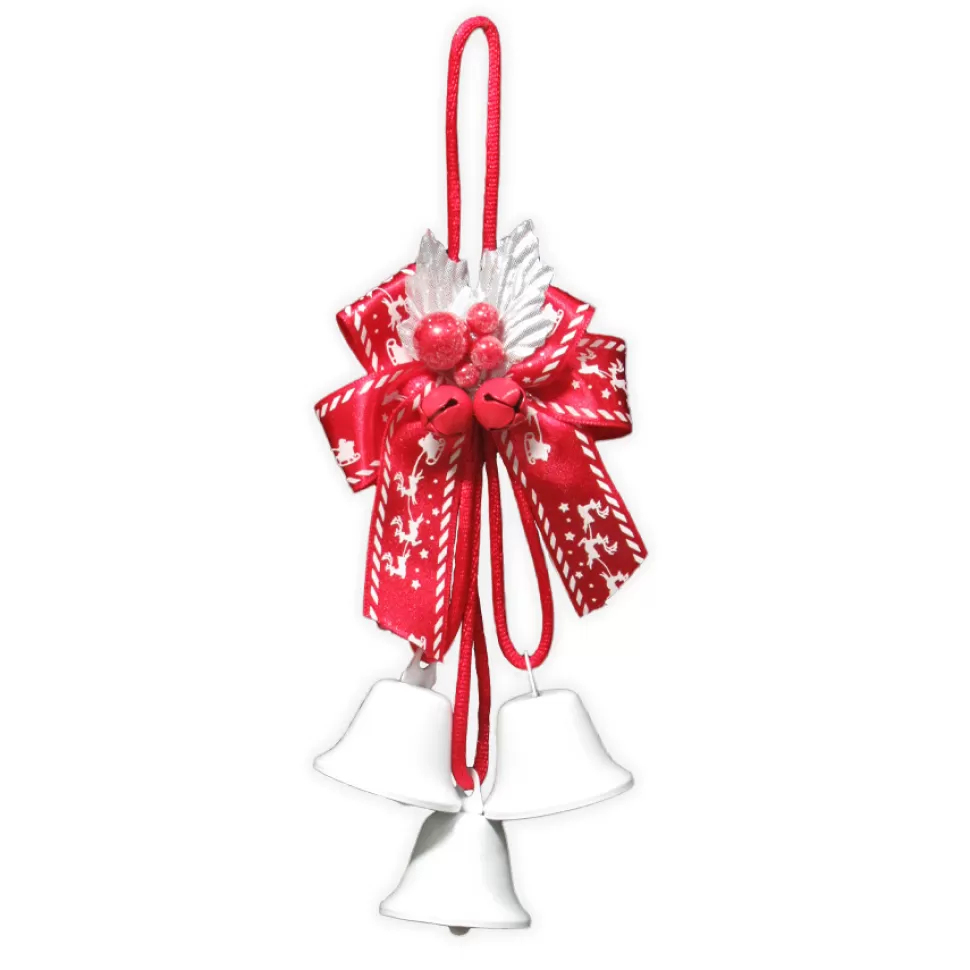 Christmas Forever LIBERTY BELLx3 38MM WHITE W/ RED-WHITE RIBBON BOW, RED BERRIES/MINI BELLS & SILVER LVS.