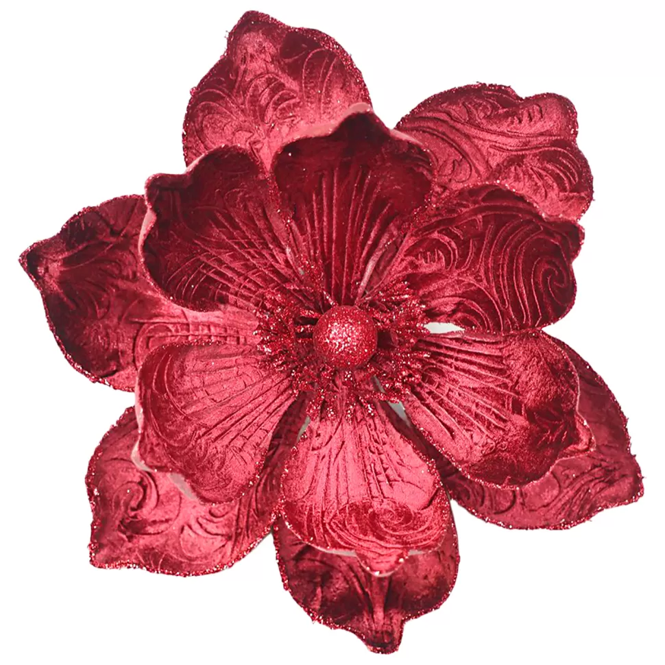 Christmas Forever MAGNOLIA HEAD BURGUNDY 9.5″ VELVET W/ CLIP