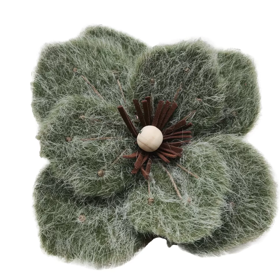 Christmas Forever MAGNOLIA HEAD GREEN MOSS 6″ FELT FROSTED LOOK W/ CLIP