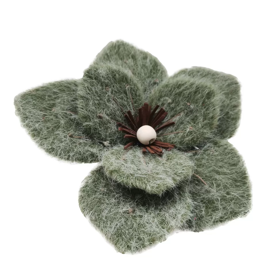 Christmas Forever MAGNOLIA HEAD GREEN MOSS 7″ FELT FROSTED LOOK W/ CLIP