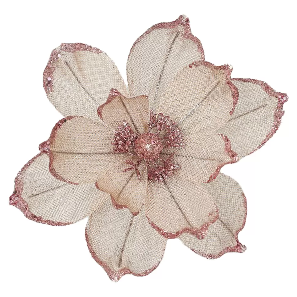 Christmas Forever MAGNOLIA HEAD PINK 9.5″ METALLIC/ GLITTER W/ CLIP