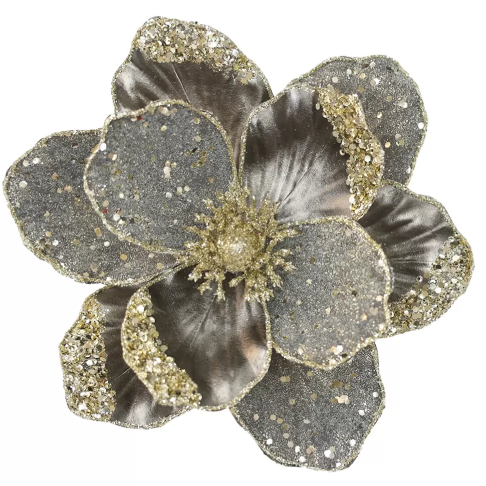 Christmas Forever MAGNOLIA HEAD PLATINUM GRAY 8.5″ LEATHER CH GLITTER W/ CLIP