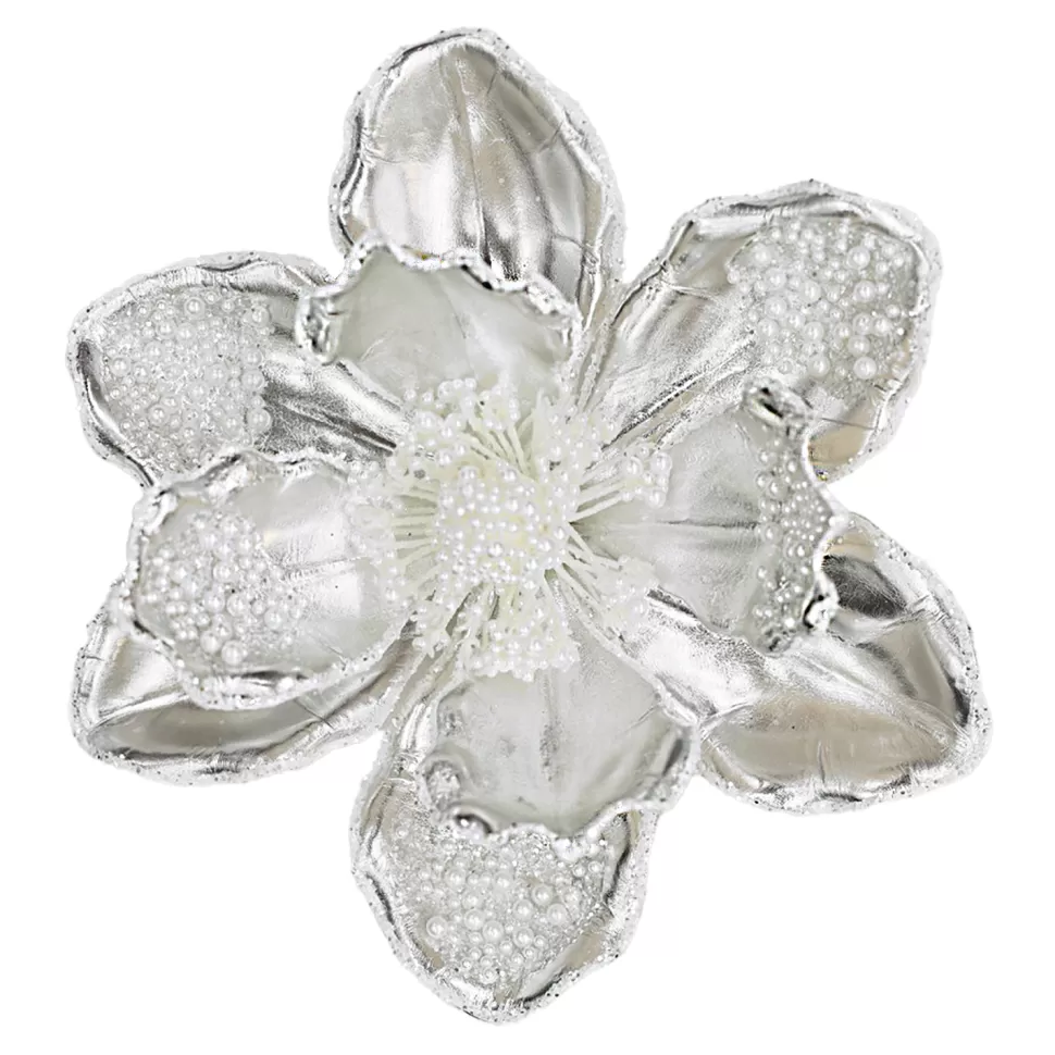 Christmas Forever MAGNOLIA HEAD SILVER 8.5″ METALLIC W/ CLIP
