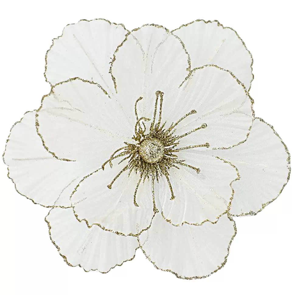 Christmas Forever MAGNOLIA HEAD WHITE/CHAMPAGNE 10.5″ SHEER W/ CLIP