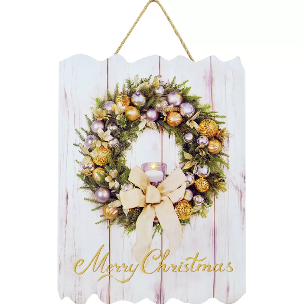 Christmas Forever MDF WALL DECOR 12″X16″ 1 LED DECORATED WREATH WITH BOW (TMR)