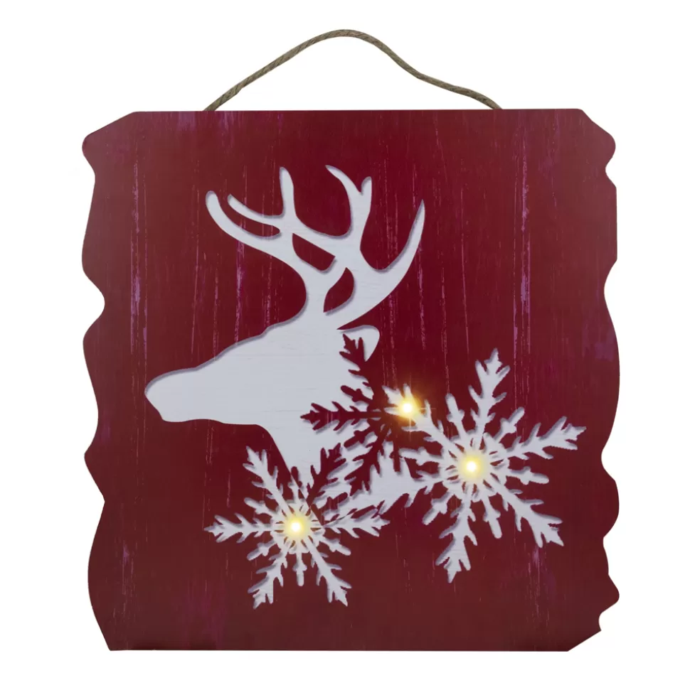 Christmas Forever MDF WALL DECOR 16″X16″3 LED RED REINDEER AND SNOWFLAKE CUT OUT (TMR)