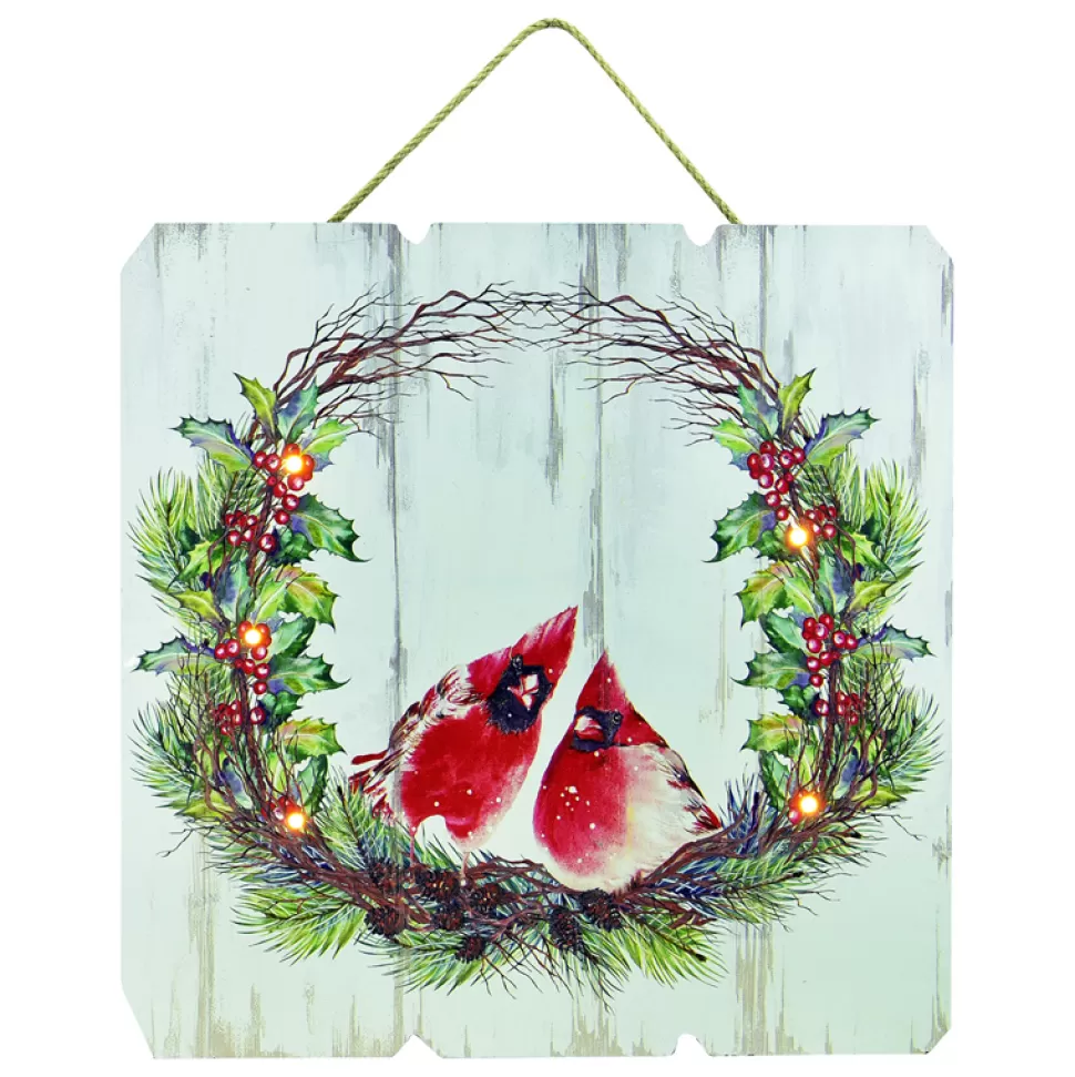 Christmas Forever MDF WALL DECOR 16″X16″ 5 LED 2 CARDINALS IN WREATH (TMR)