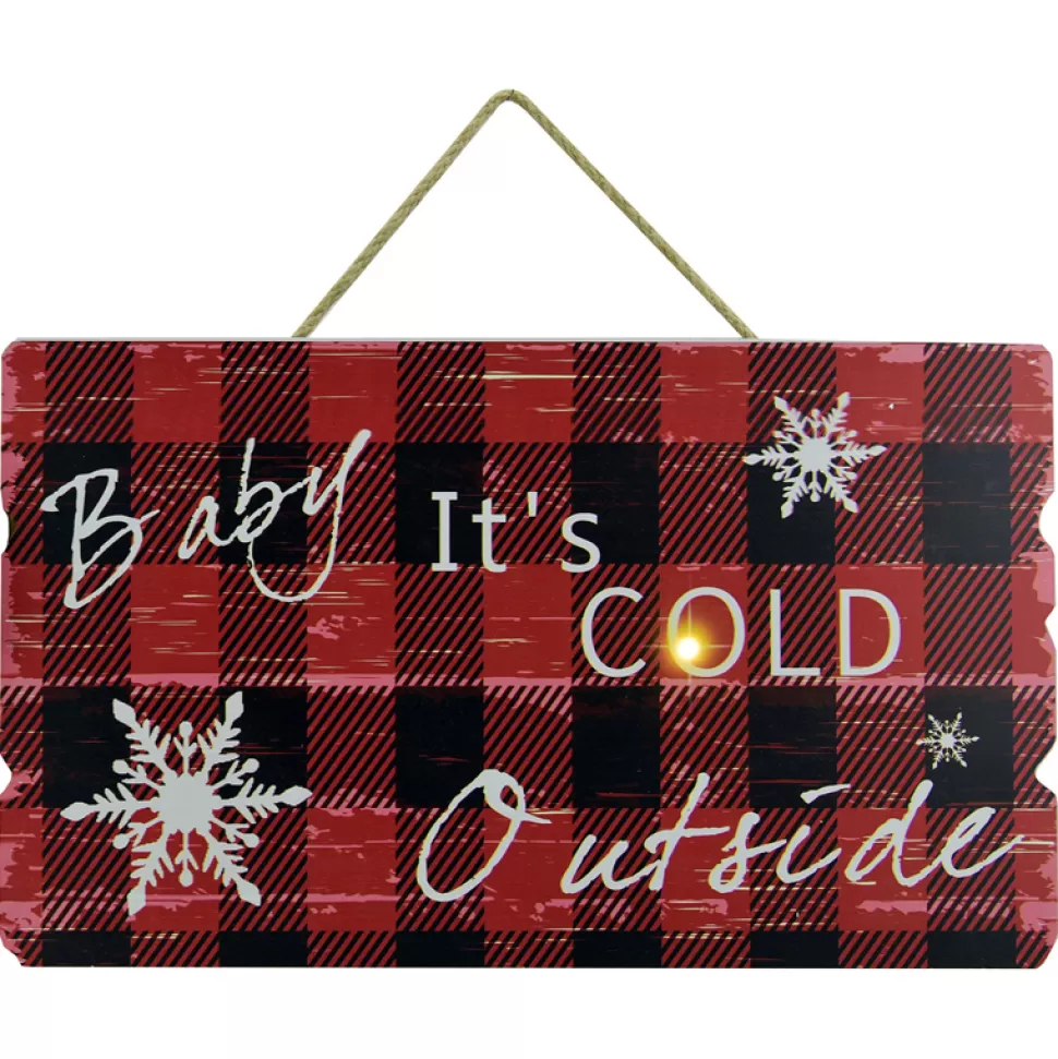 Christmas Forever MDF WALL DECOR 16″X9″ 1 LED BABY IT’S COLD OUTSIDE PRNT ON RED/ BLK BUFFALO PLAID (TMR)