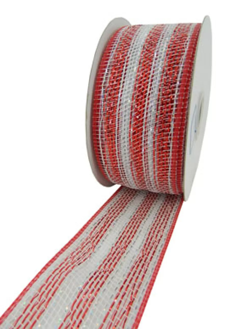 Christmas Forever MESH RIBBON 2.5″ X 25 YDS RED/ WHITE FULL SPARKLE