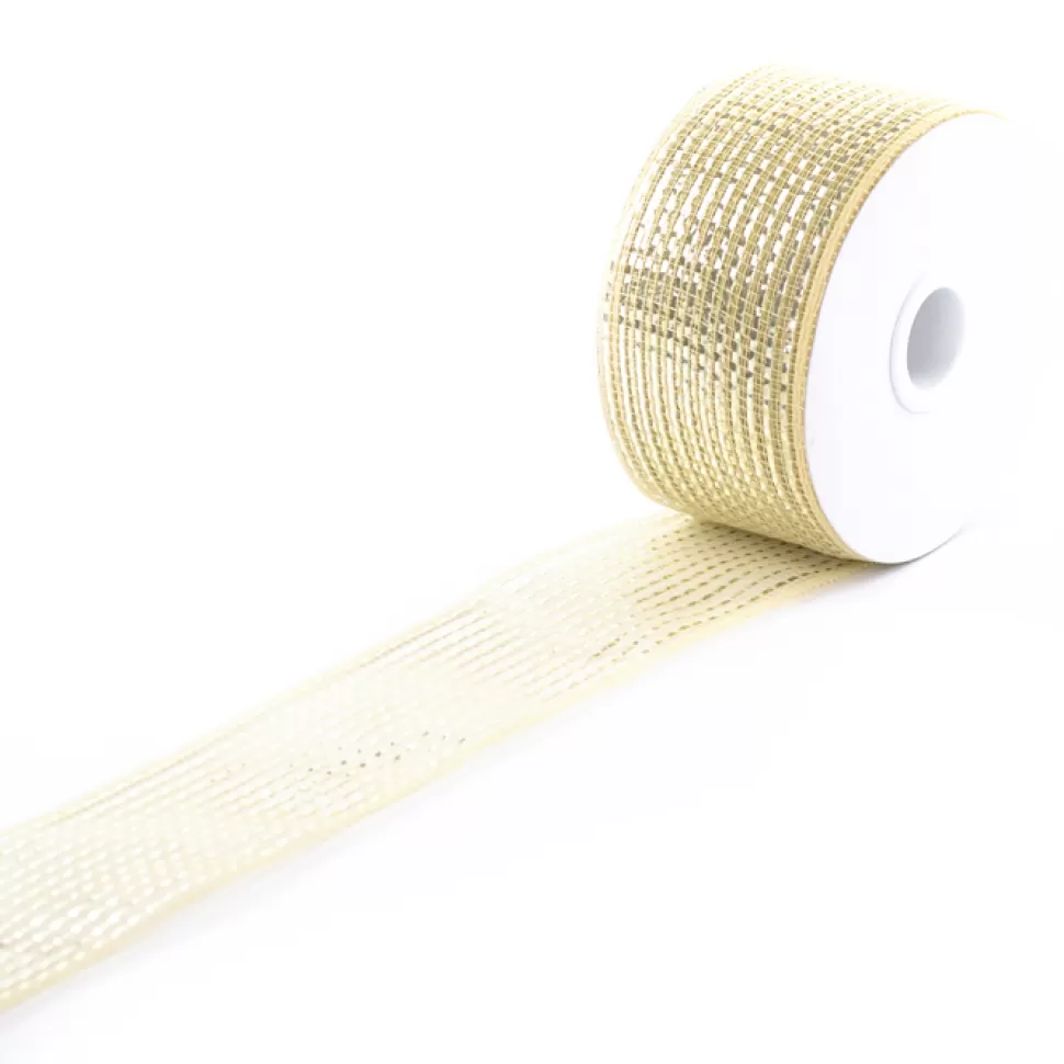 Christmas Forever MESH RIBBON 2.5″x20 YDS GOLD (LIGHT) FULL SPARKLE