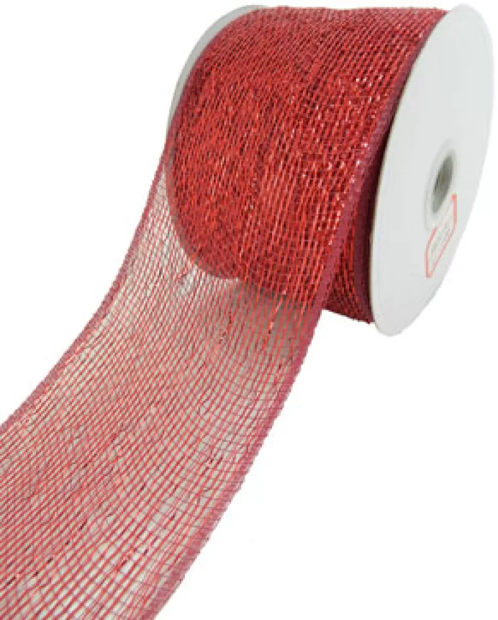Christmas Forever MESH RIBBON 4″ X 25 YDS BURGUNDY FULL GLITTER