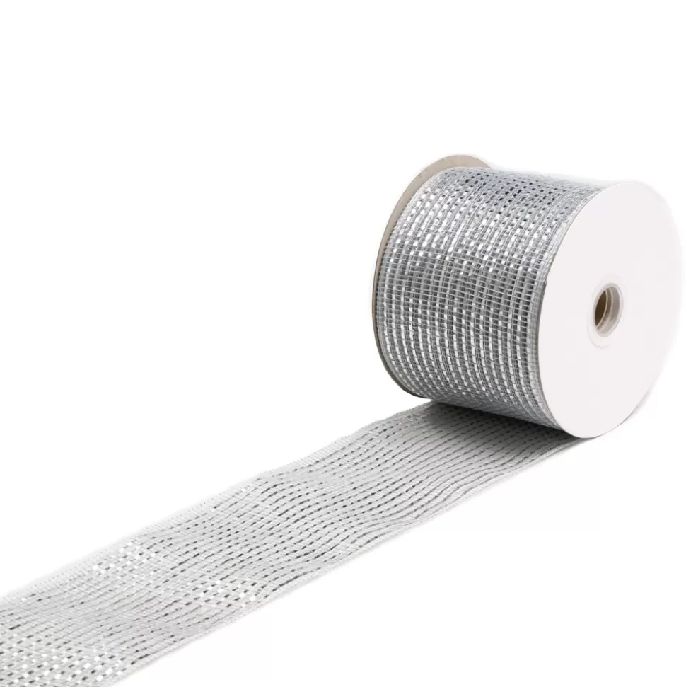 Christmas Forever MESH RIBBON 4″ X 25 YDS SILVER DLX SPARKLE
