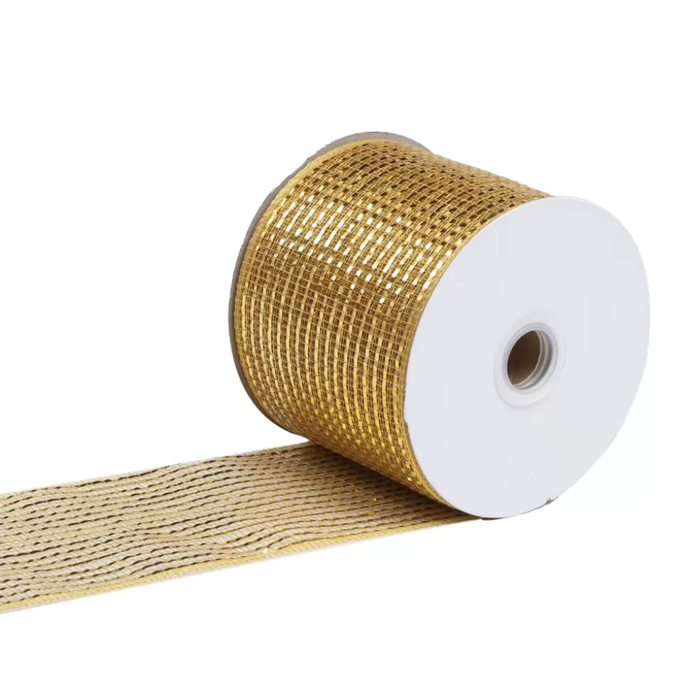 Christmas Forever MESH RIBBON 4″x25 YDS GOLD DLX SPARKLE