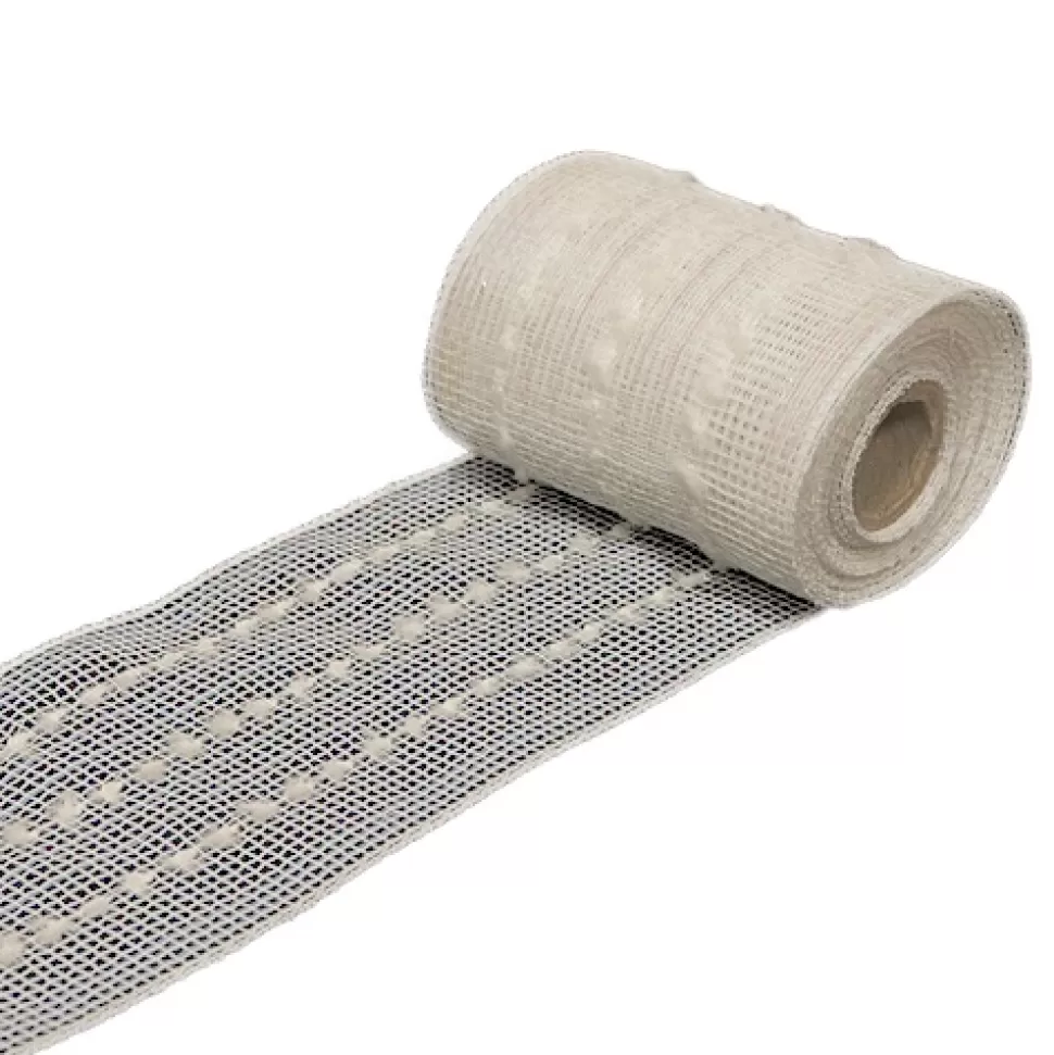 Christmas Forever MESH RIBBON 5.5″ X 10 YDS WHT/ IRR W/COTTON STRIPES