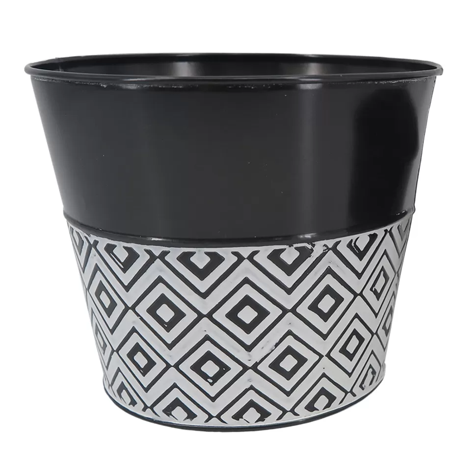 Christmas Forever METAL POT BLACK/WHITE WITH DIAMOND PATTERN 4.25″