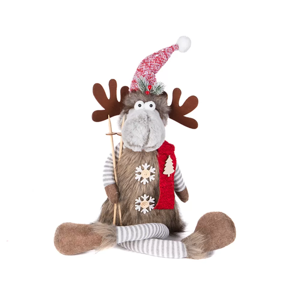 Christmas Forever MOOSE PLUSH SITTING 15.5″ BROWN FUR WITH SKI POLE