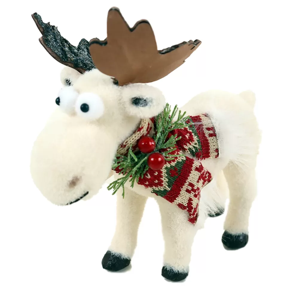 Christmas Forever MOOSE W/ NORDIC SCARF & BERRIES 8″ WHT/GREEN/RED