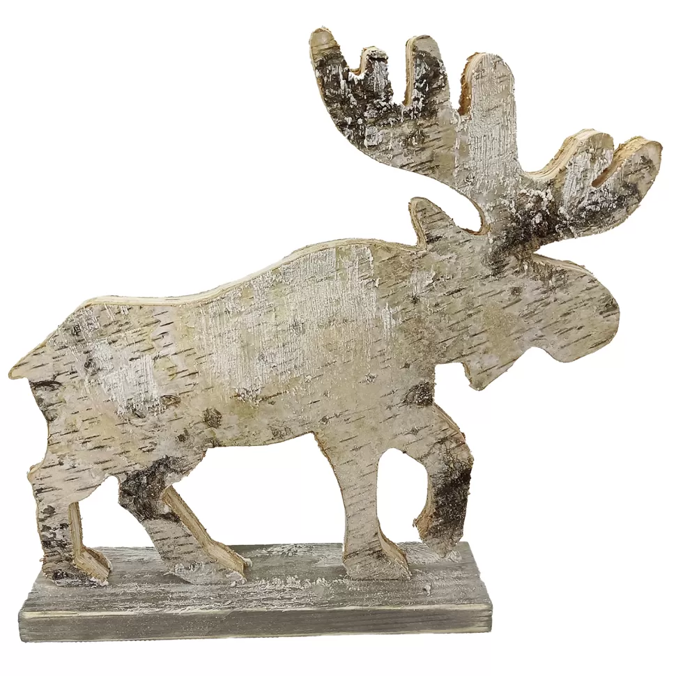 Christmas Forever MOOSE WOODEN TABLE DECOR 11″x10.5″ FROSTED NATURAL/BIRCH LOOK