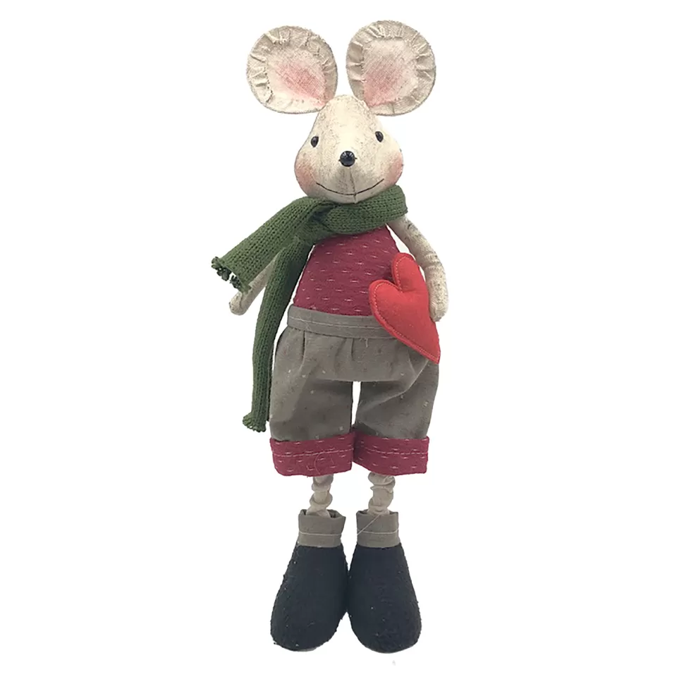 Christmas Forever MOUSE RED/GRAY BOY STANDING 13.4″ W/ SCARF