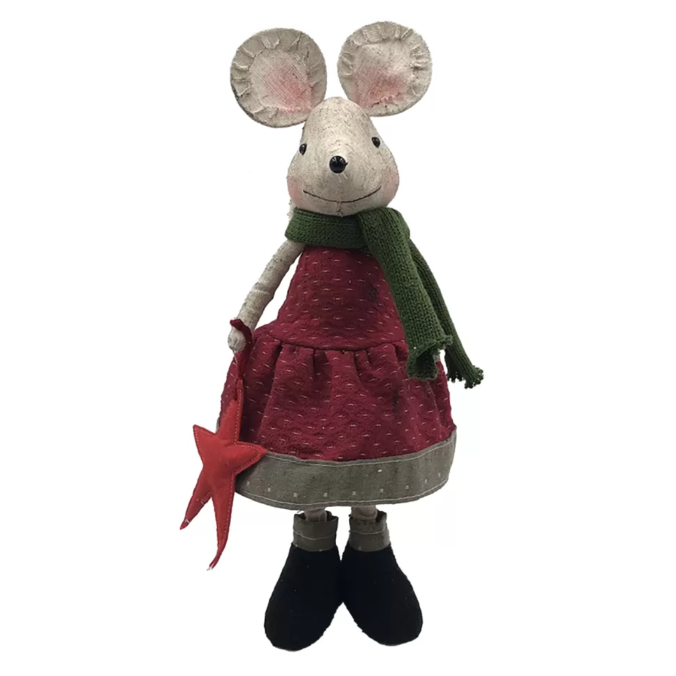 Christmas Forever MOUSE RED/GRAY GIRL STANDING 13.4″ W/ SCARF