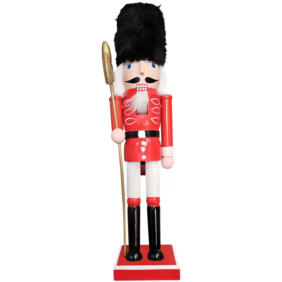 Christmas Forever NUTCRACKER WOODEN STANDING 15″ RED/BLACK LONDON SOLDIER FUR HAT
