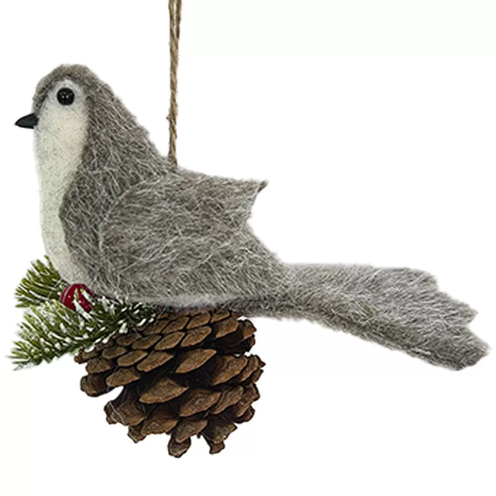 Christmas Forever ORN BIRD FAUX FUR BROWN 6″ W/ PINECONE