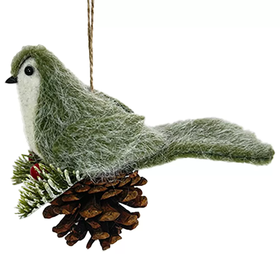 Christmas Forever ORN BIRD FAUX FUR GREEN 6″ W/ PINECONE