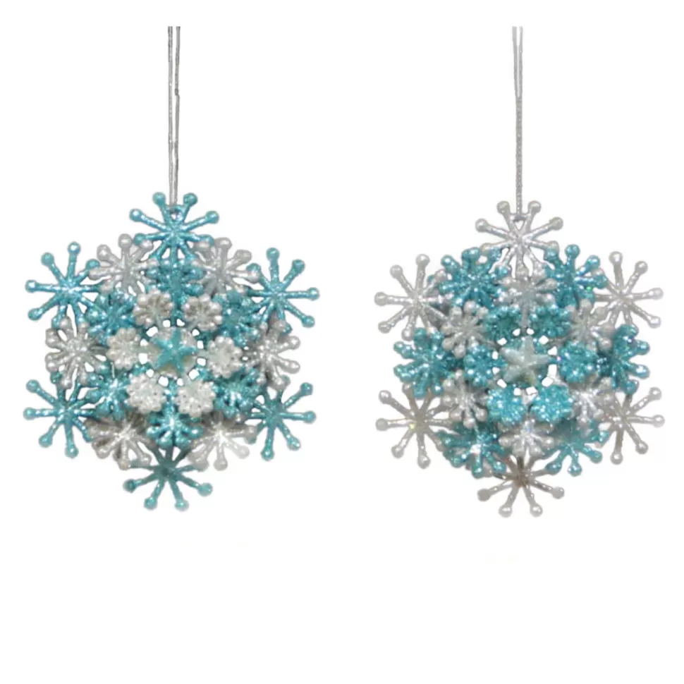 Christmas Forever ORN BLUE / SILVER SNOWFLAKE LAYERED 4″ SKY BLUE/SILVER GLITTER 2/S
