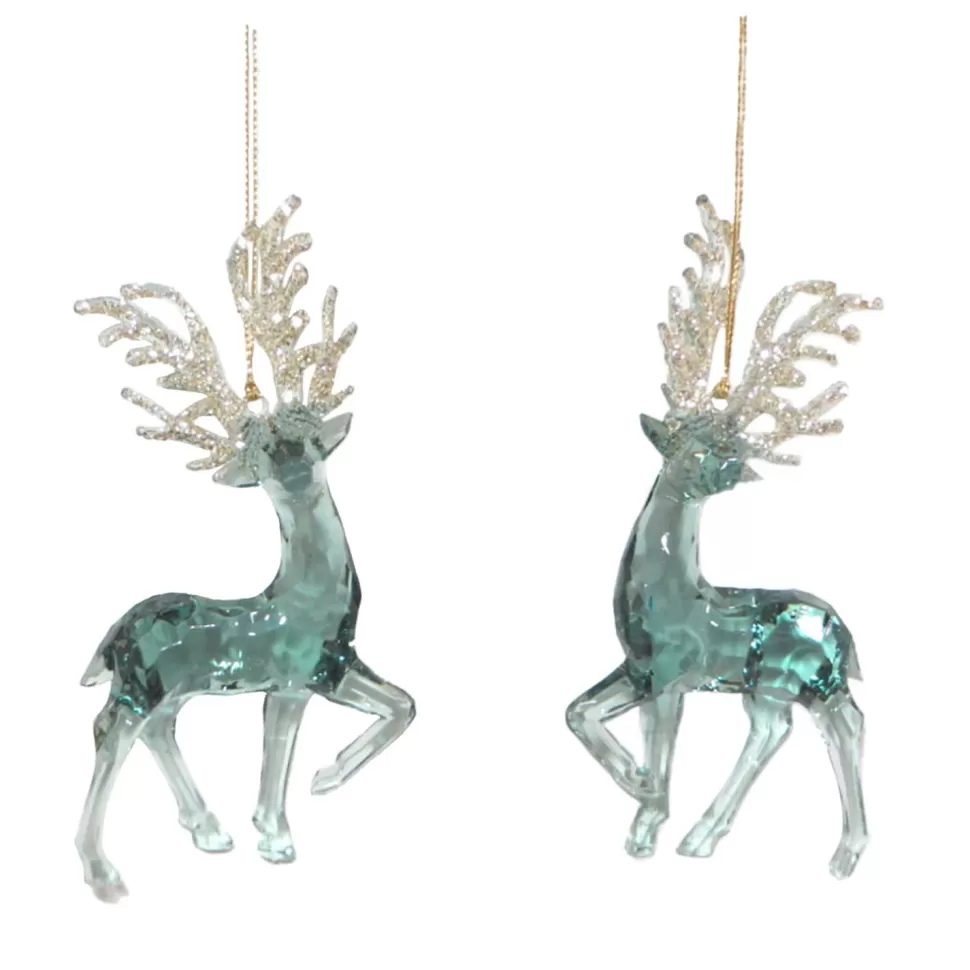 Christmas Forever ORN BLUE/ CEAR DEER 5.5″ TURQUOISE W/ CHAMPAGNE GOLD GLITTER 2 ASSTD.